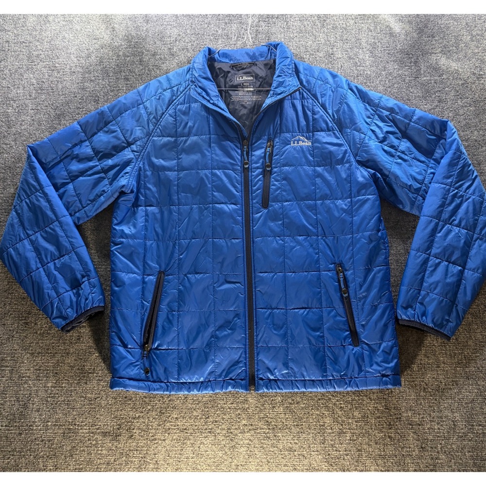 LL Bean Mens PrimaLoft Packaway Jacket Blue Quilted Puffer Full Zip Large 280650